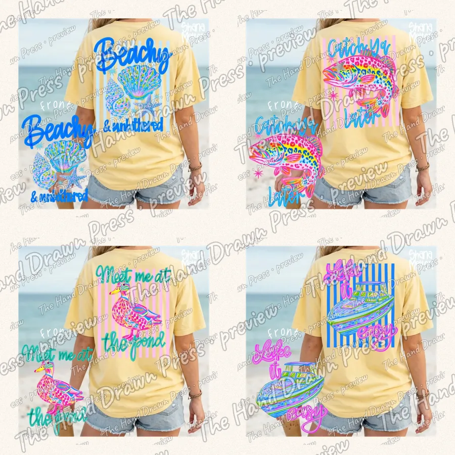 Beachy and Whimsical Bundle: 4 hand drawn PNG designs