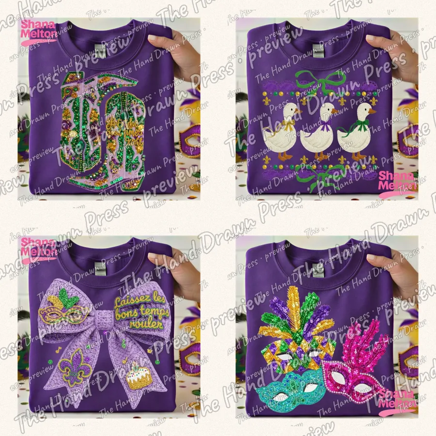 Bourbon Street Mardi Gras Bundle: 8 hand drawn PNG designs