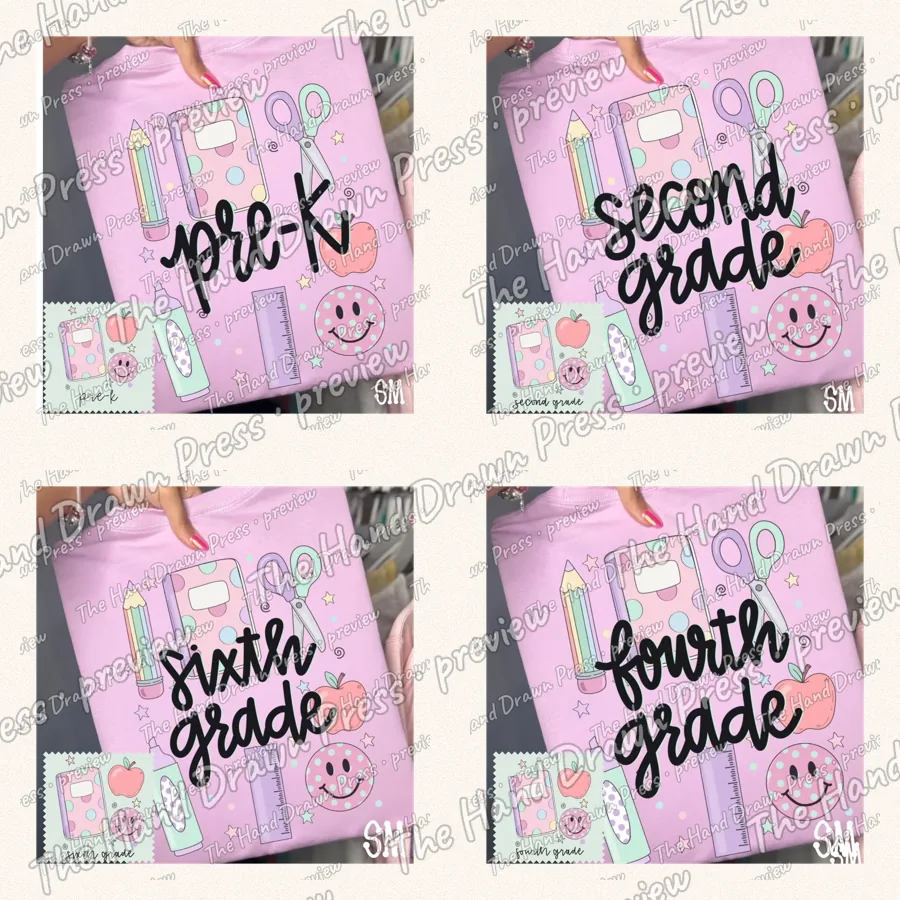 Doodles and Daisies Grade Level Bundle: 8 PNG designs for shirts