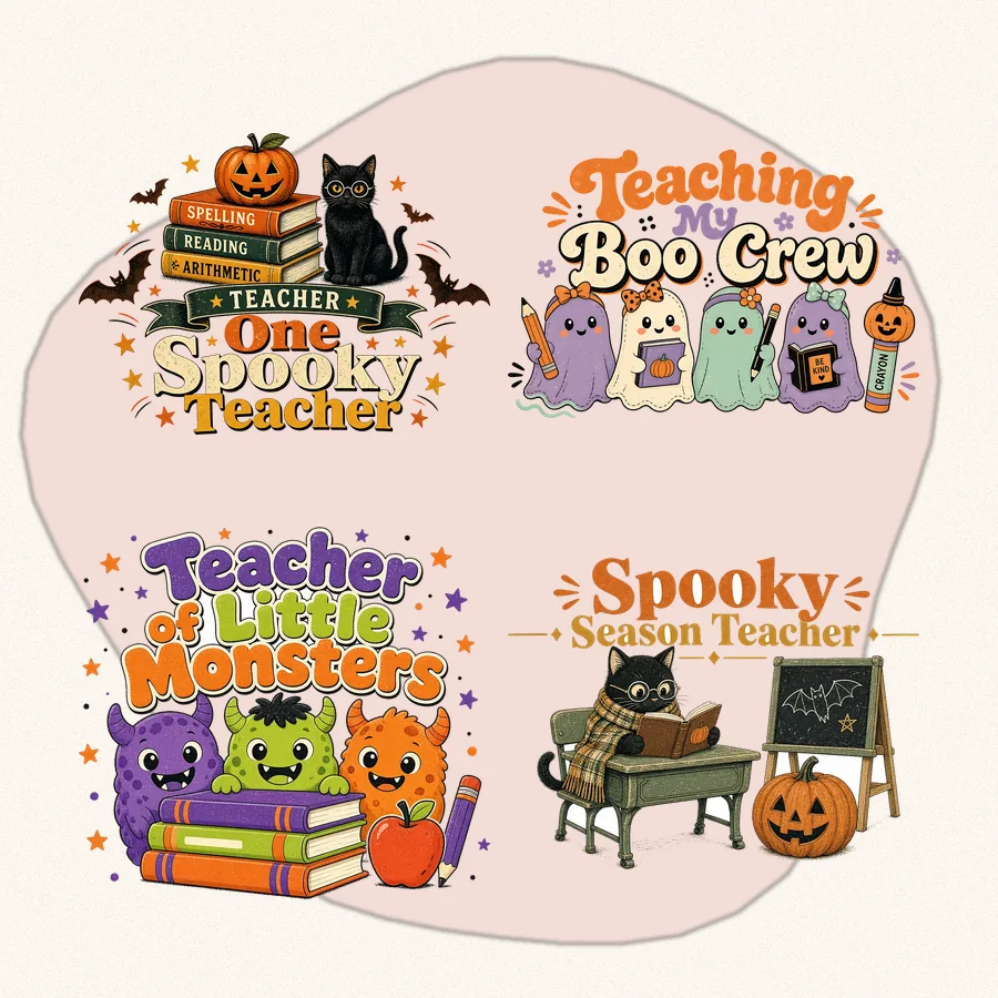 Halloween Teacher Bundle: 4 hand drawn PNG designs