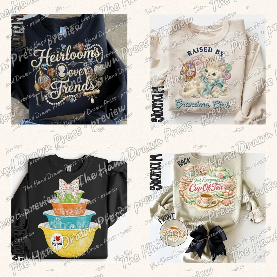 Heirlooms Over Trends Thrift Bundle: 8 PNG designs for shirts