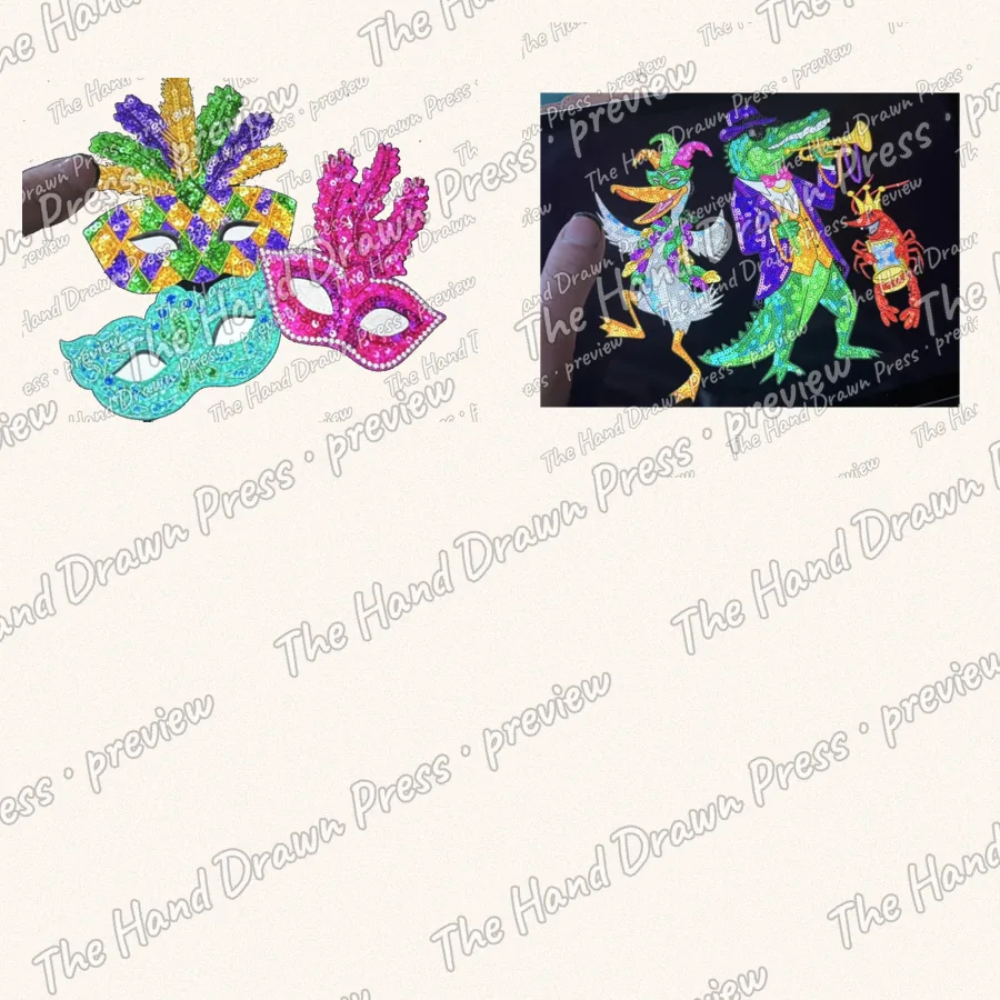 Mardi Gras Sequin Teasers Bundle: 2 PNG designs for shirts