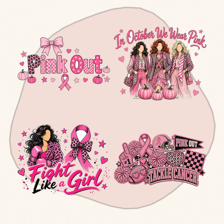 Pink Out October Bundle: 4 hand drawn PNG designs