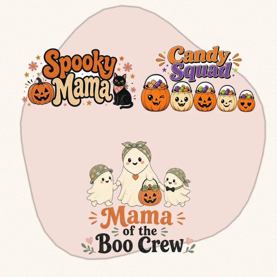 Spooky Mama and Family Bundle: 3 hand drawn PNG designs