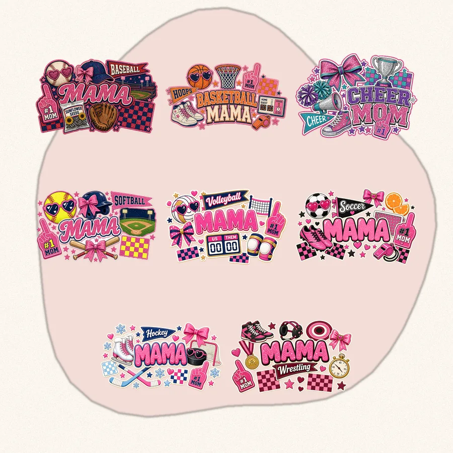 Sports Mama Collage Bundle: 8 hand drawn PNG designs