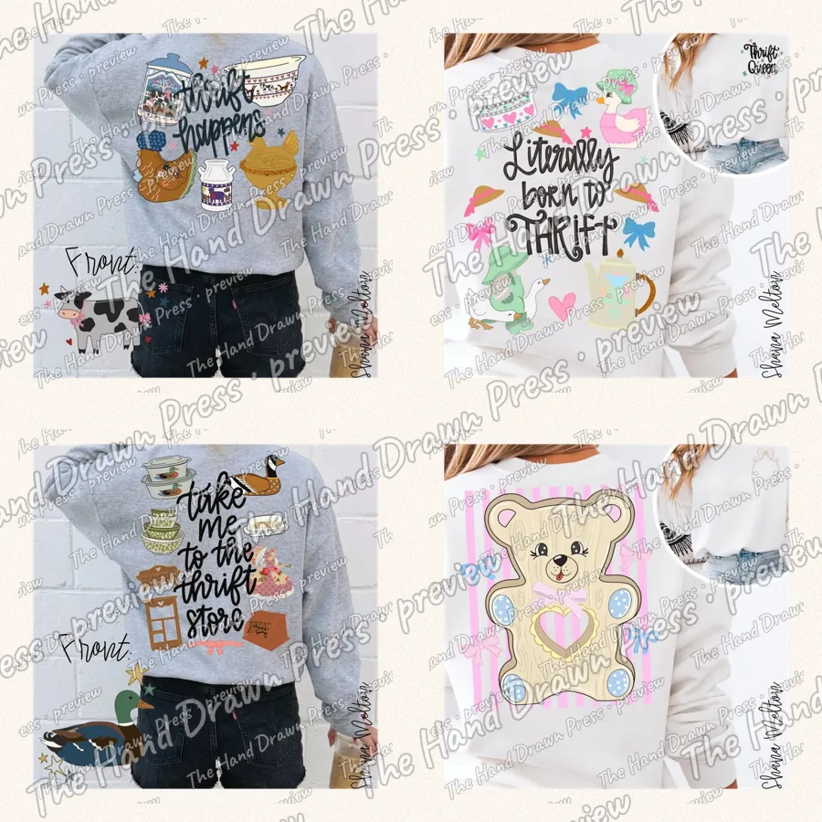 Literally Born to Thrift Bundle: 4 PNG designs for shirts