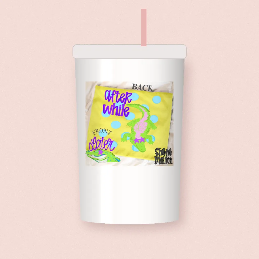 After While Crocodile Doodle sublimation design on a skinny tumbler