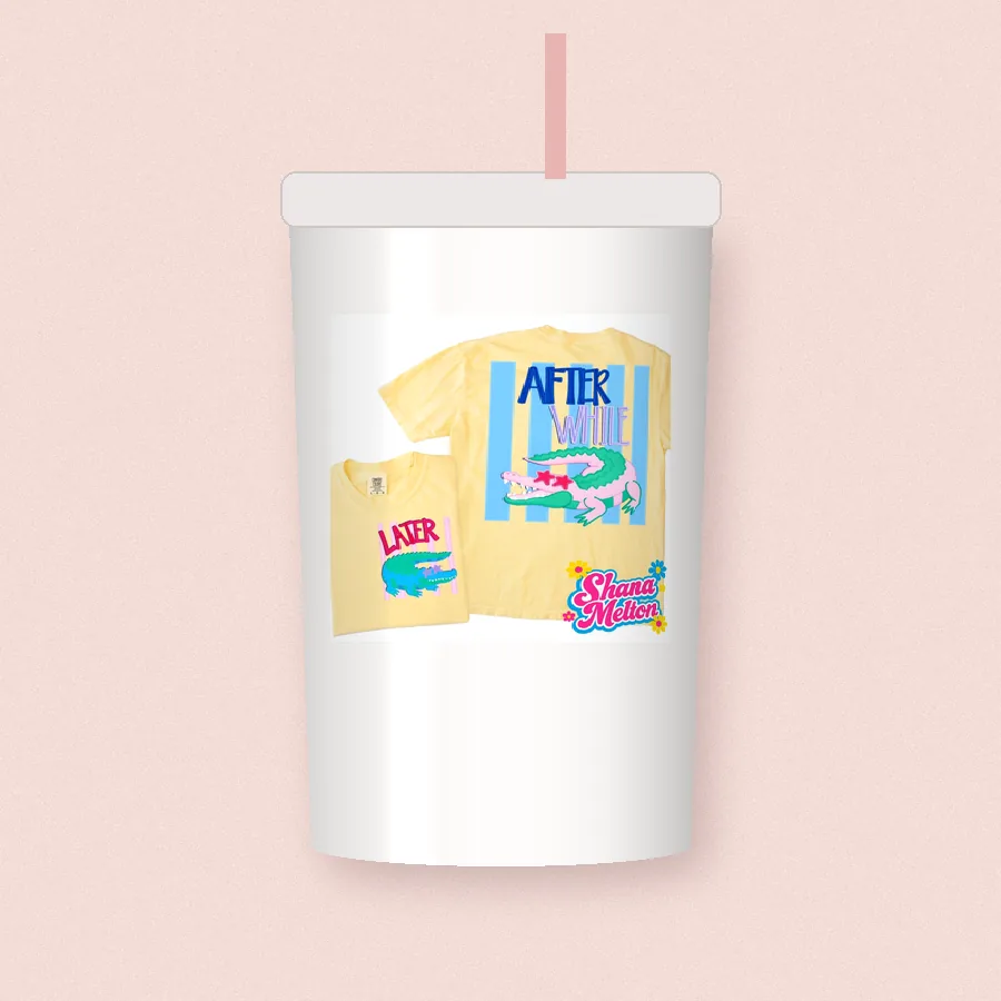 After While Crocodile sublimation design on a skinny tumbler