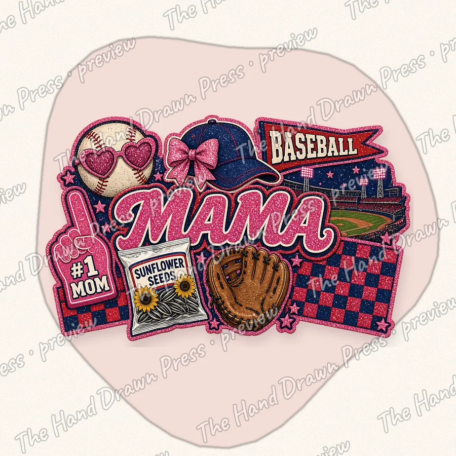 Baseball Mama Collage hand drawn PNG design