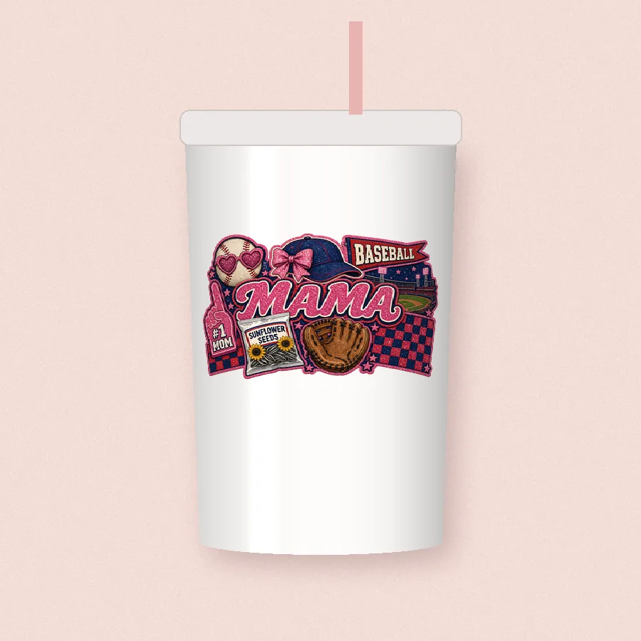 Baseball Mama Collage sublimation design on a skinny tumbler