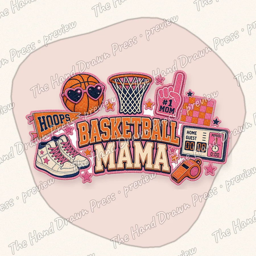 Basketball Mama Collage hand drawn PNG design