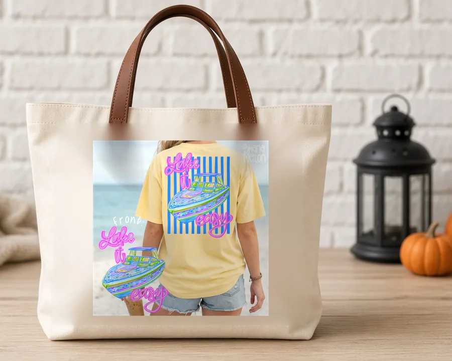 Beach Stripes Hat PNG design on a canvas tote bag