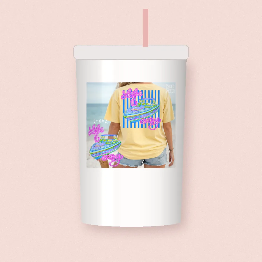 Beach Stripes Hat sublimation design on a skinny tumbler