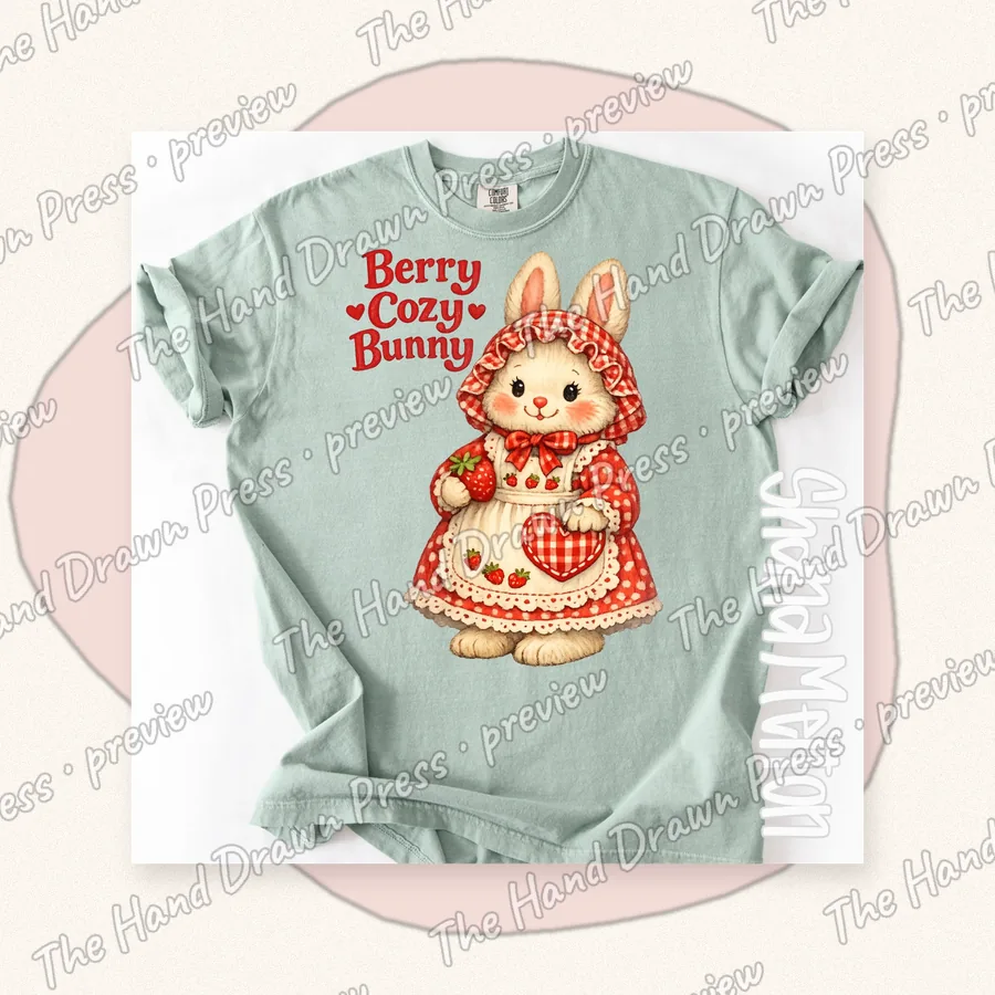 Berry Cute Bunny hand drawn PNG design