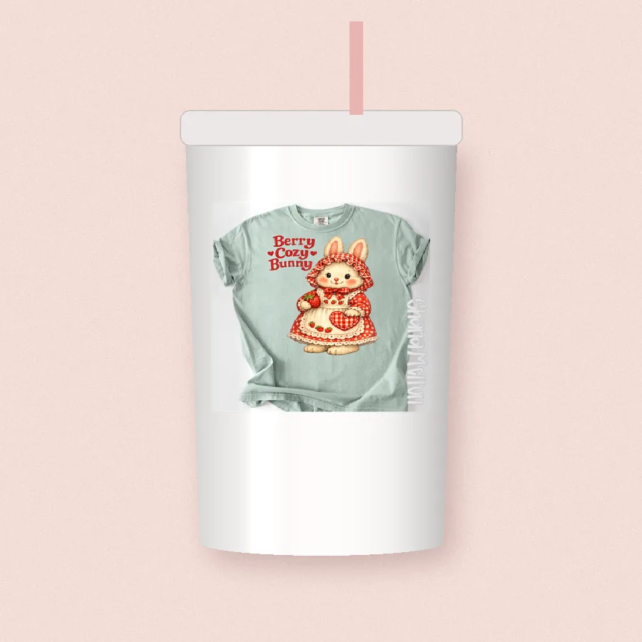 Berry Cute Bunny sublimation design on a skinny tumbler