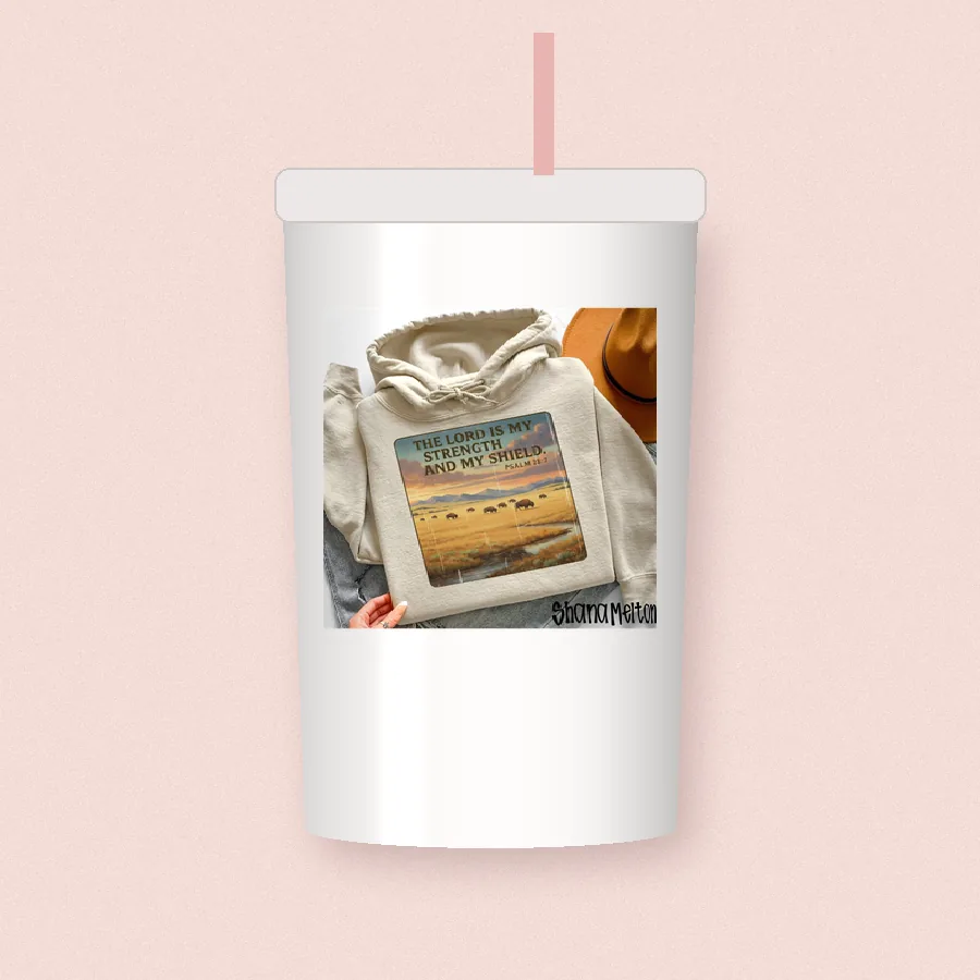 Bison Scripture Print sublimation design on a skinny tumbler