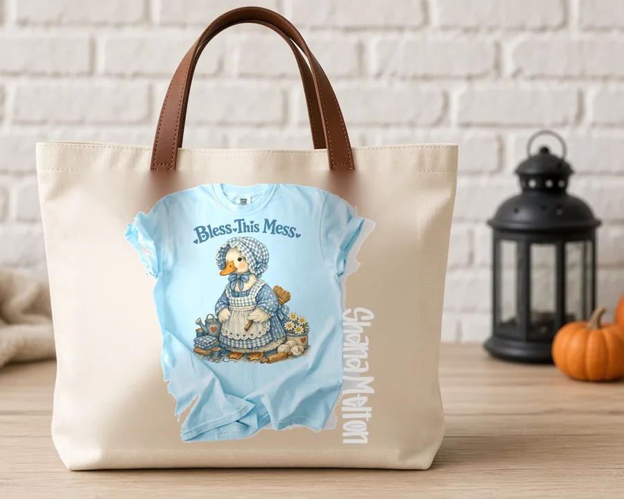 Bless This Mess Duck design on a cotton tote bag