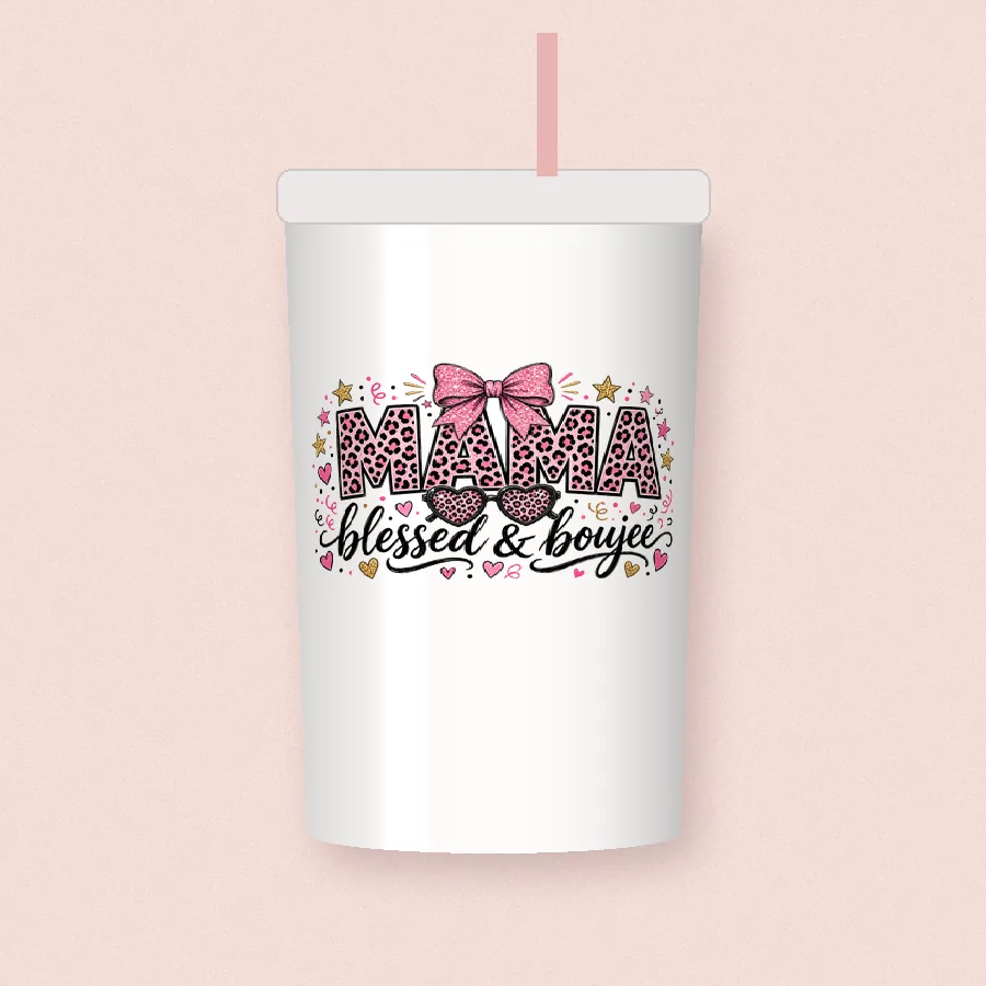 Blessed and Boujee Mama sublimation design on a skinny tumbler