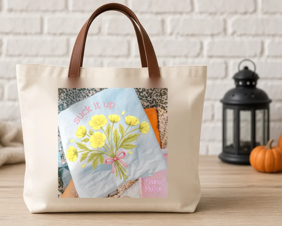 Bloom Where Planted Bouquet PNG design on a canvas tote bag