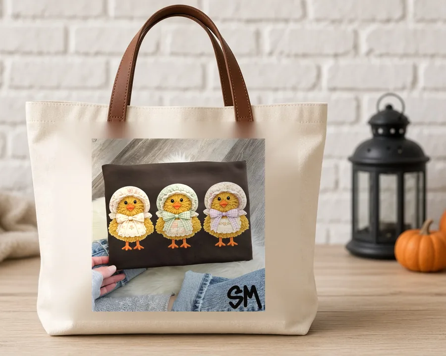 Bonnet Chicks PNG design on a canvas tote bag
