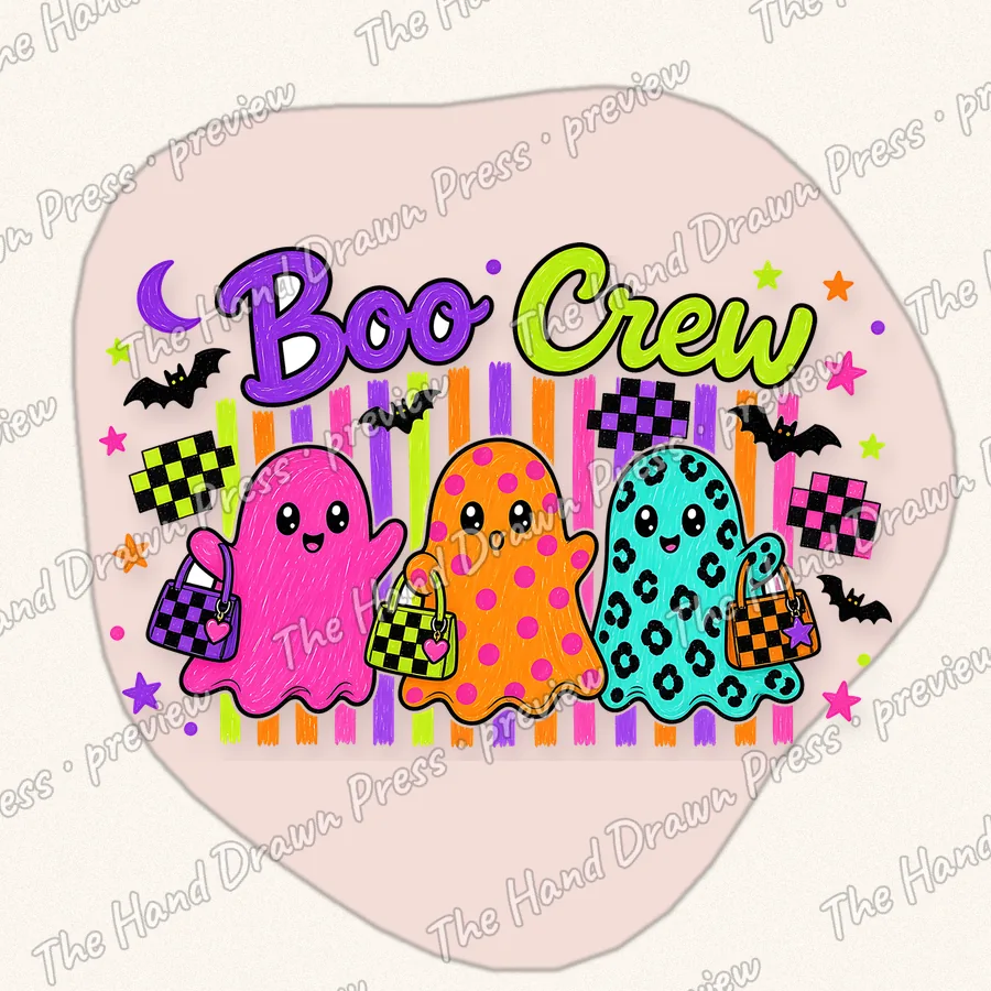 Boo Crew Neon Ghosts hand drawn PNG design