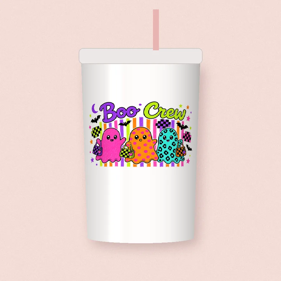 Boo Crew Neon Ghosts sublimation design on a skinny tumbler