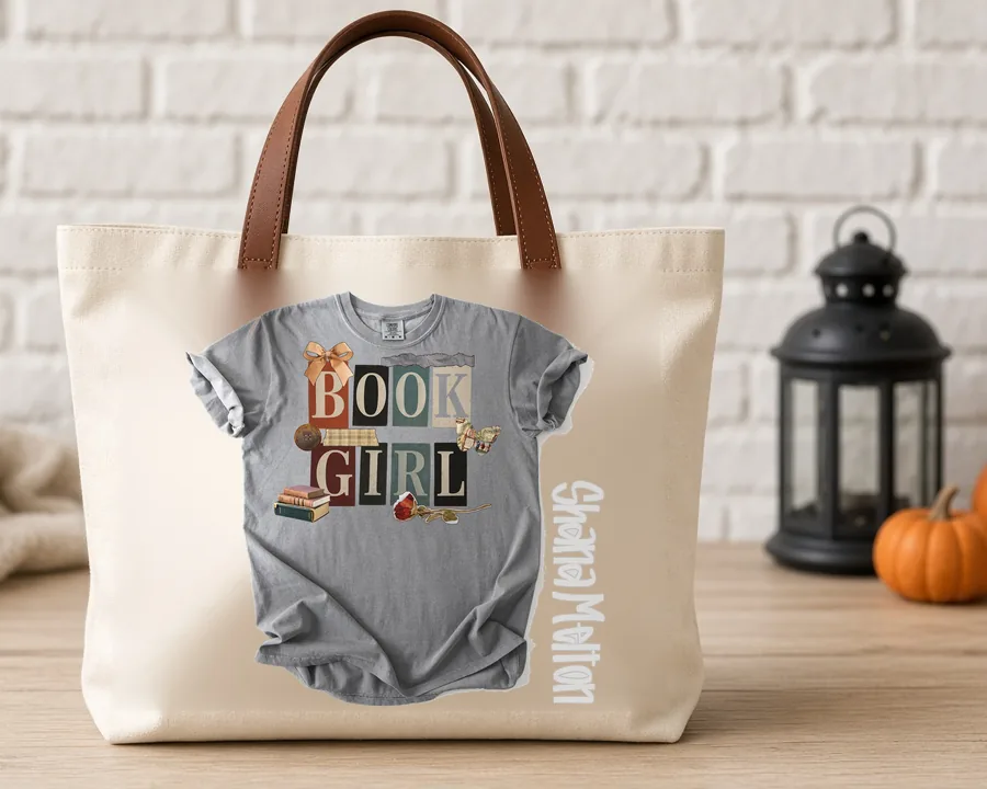 Book Girl design on a cotton tote bag