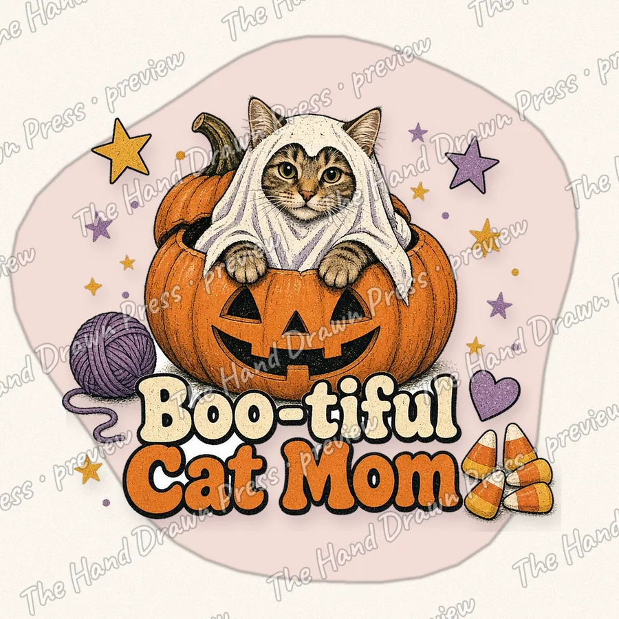 Boo-tiful Cat Mom hand drawn PNG design