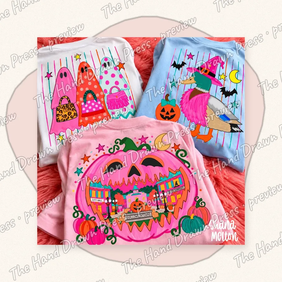 Boujie Ghosts and Pink Pumpkin hand drawn PNG design