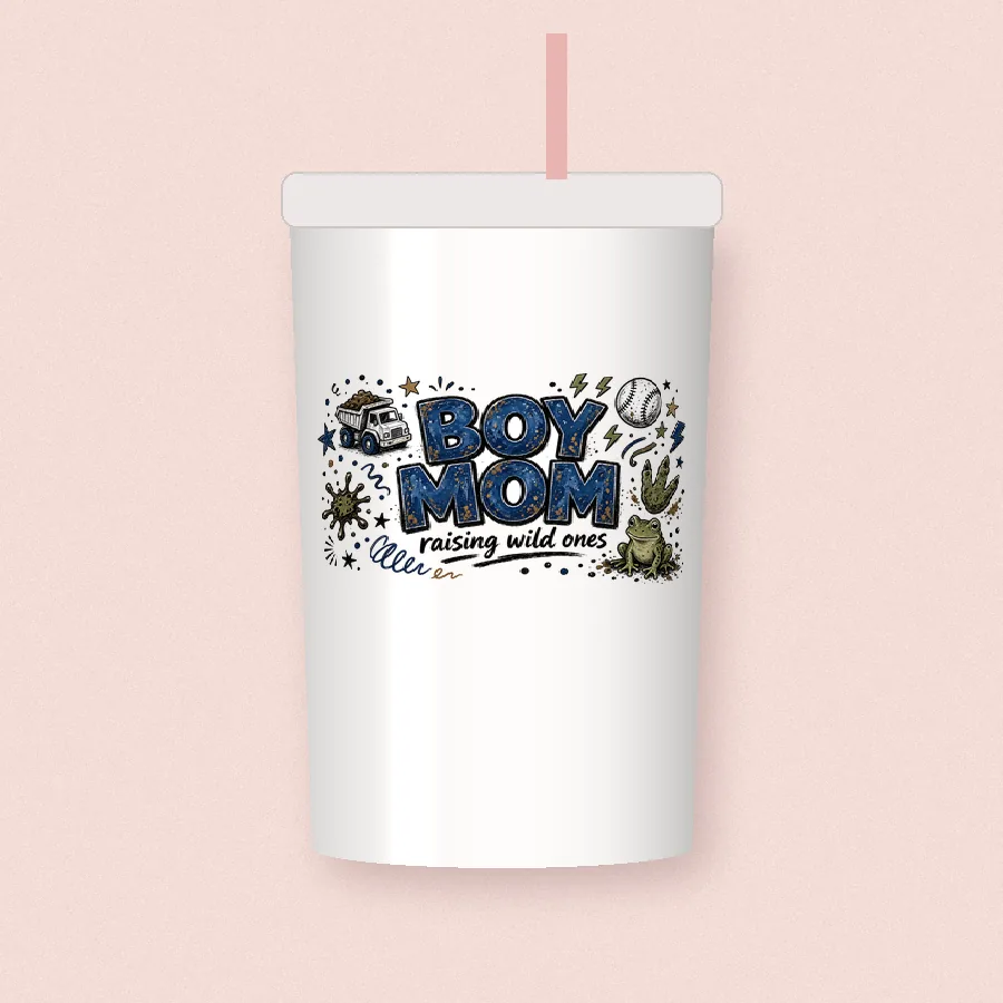 Boy Mom Raising Wild Ones sublimation design on a skinny tumbler
