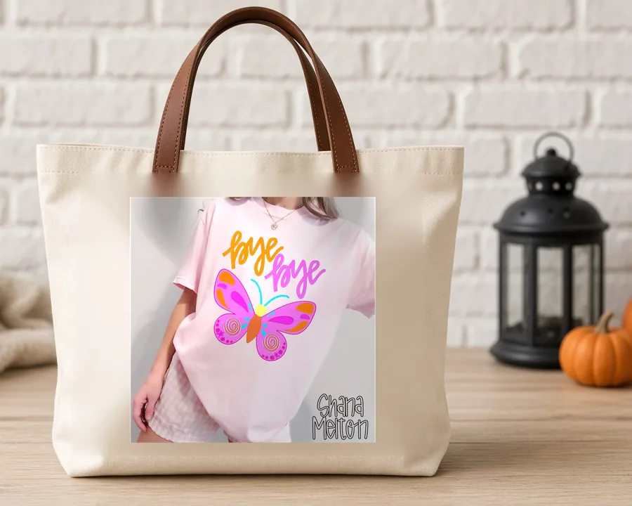 Butterfly Doodle Tee PNG design on a canvas tote bag