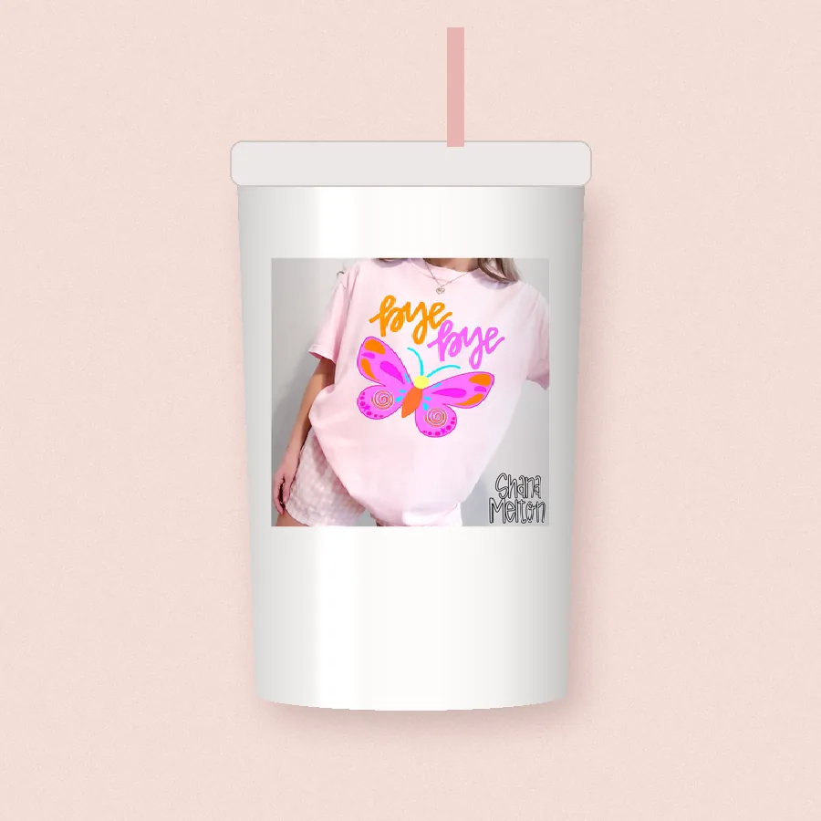 Butterfly Doodle Tee sublimation design on a skinny tumbler