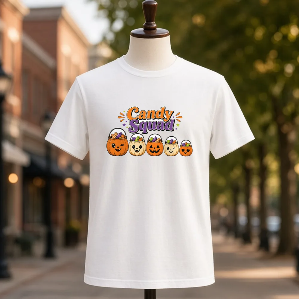 Candy Squad PNG on a white t-shirt