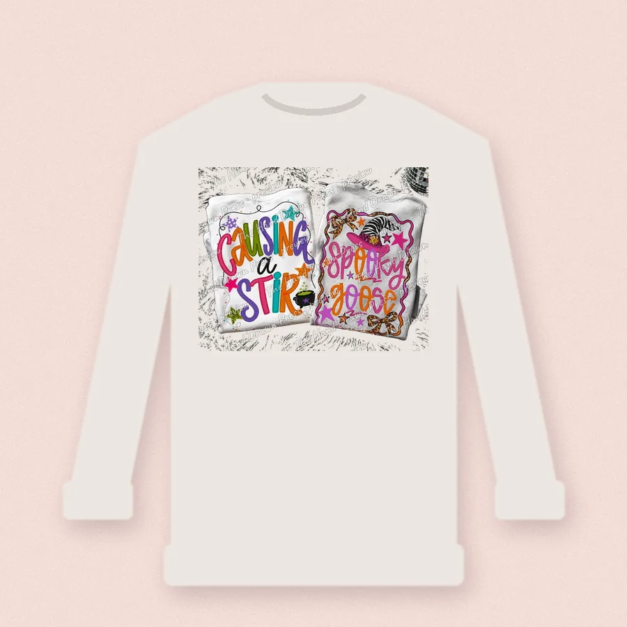 Causing a Stir Spooky Babe design on a crewneck sweatshirt