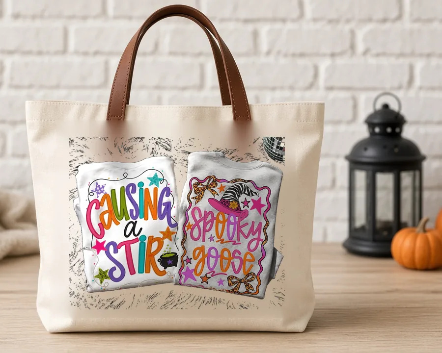 Causing a Stir Spooky Babe design on a cotton tote bag