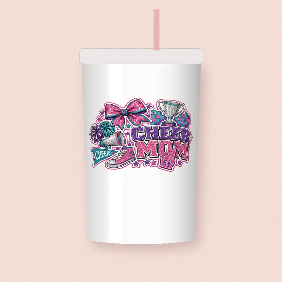 Cheer Mom Collage sublimation design on a skinny tumbler