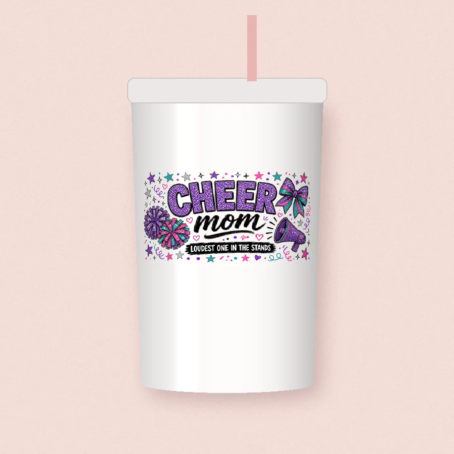 Cheer Mom sublimation design on a skinny tumbler