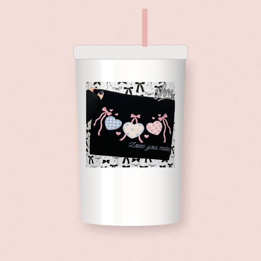 Coquette Bow Hearts Love You More sublimation design on a skinny tumbler