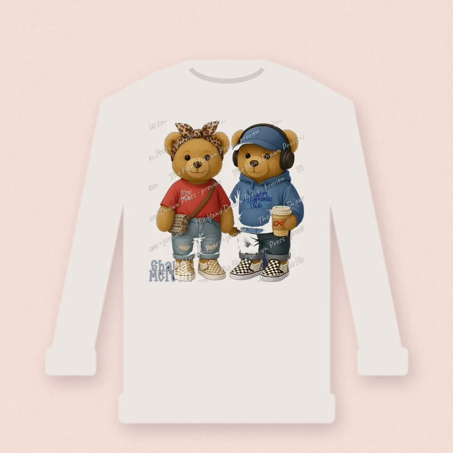 Cozy Teddy Bear Friends design on a crewneck sweatshirt