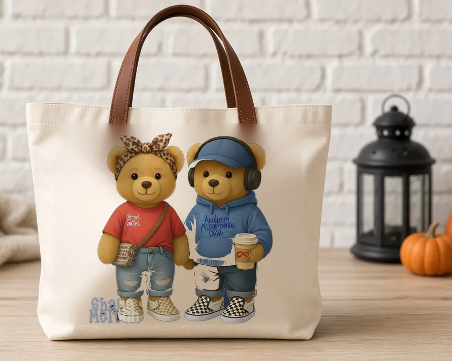 Cozy Teddy Bear Friends design on a cotton tote bag