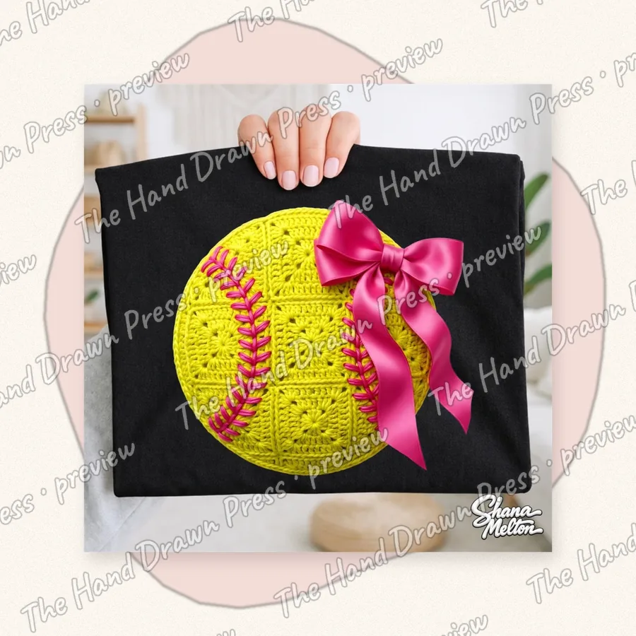 Crochet Softball Bow hand drawn PNG design