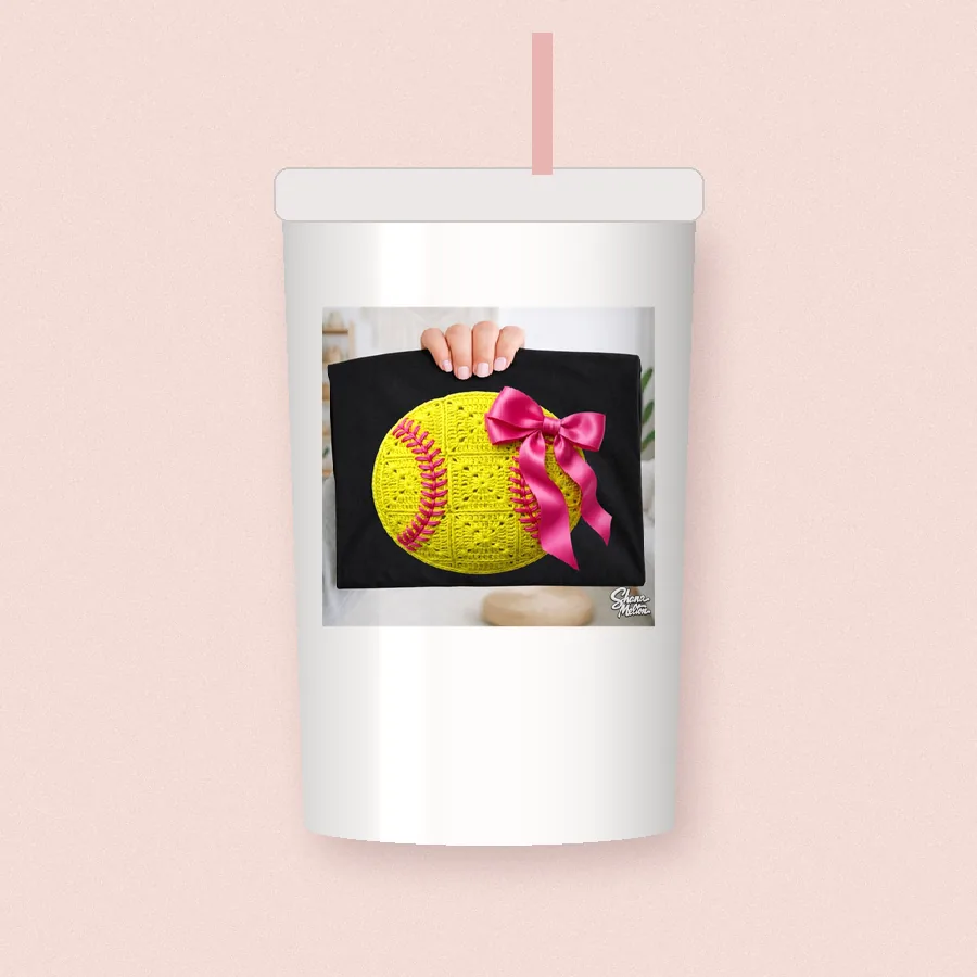 Crochet Softball Bow sublimation design on a skinny tumbler