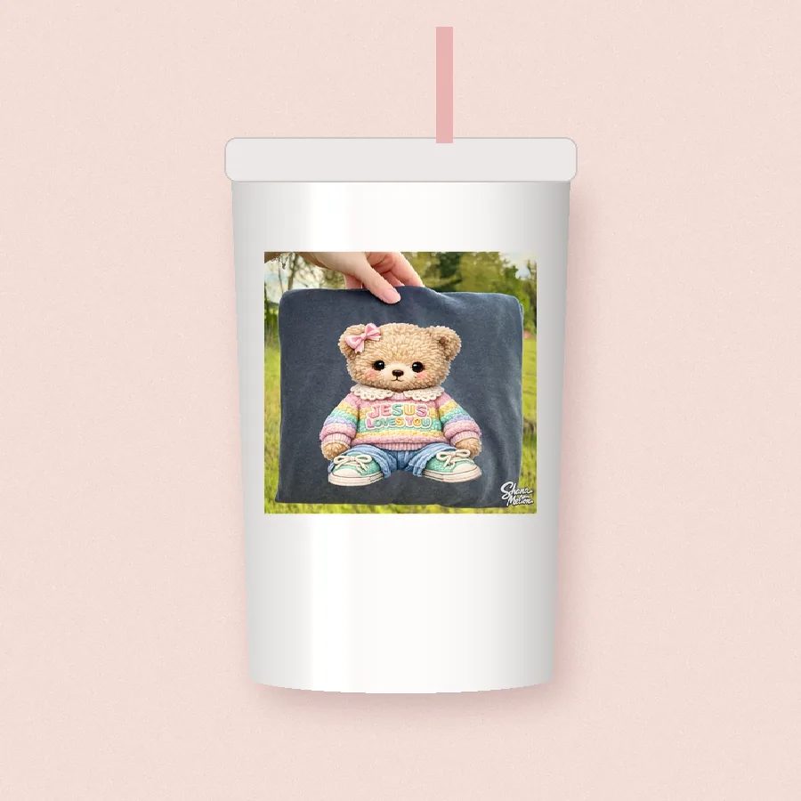Crochet Teddy Bear sublimation design on a skinny tumbler