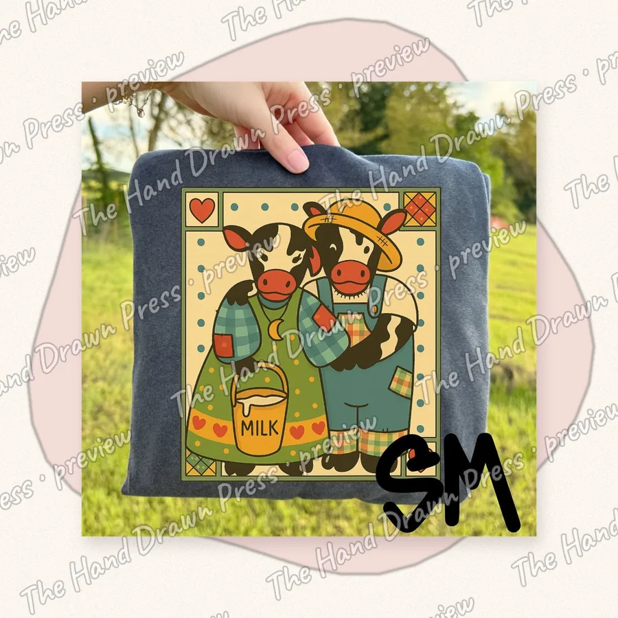 Cross Stitch Cow Farm hand drawn PNG design