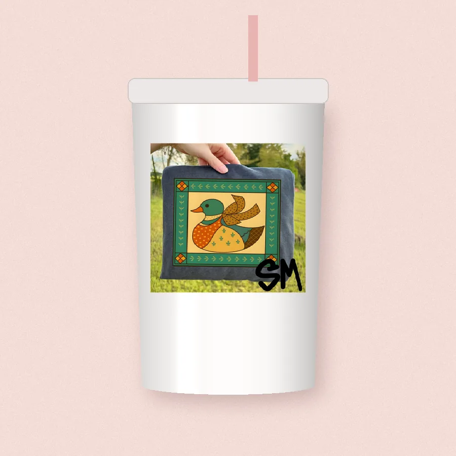 Cross Stitch Mallard sublimation design on a skinny tumbler