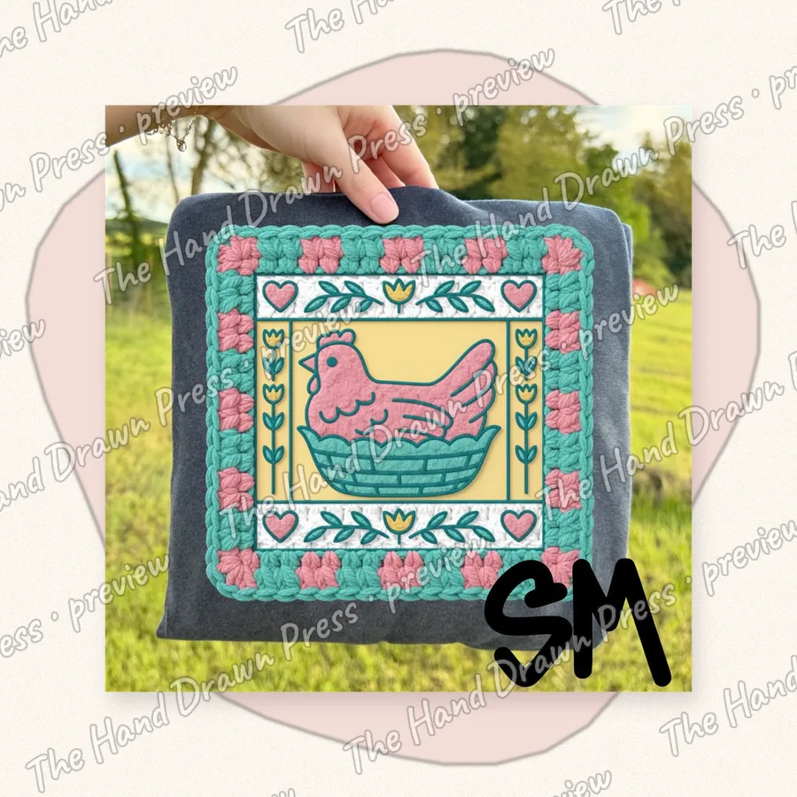Cross Stitch Pink Hen hand drawn PNG design