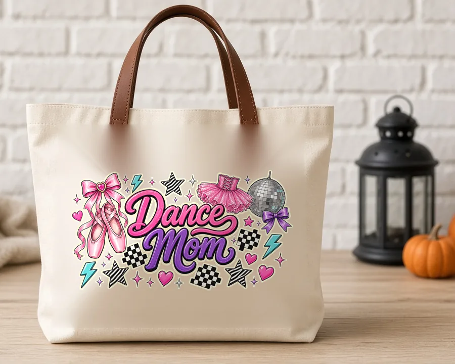 Dance Mom PNG design on a canvas tote bag