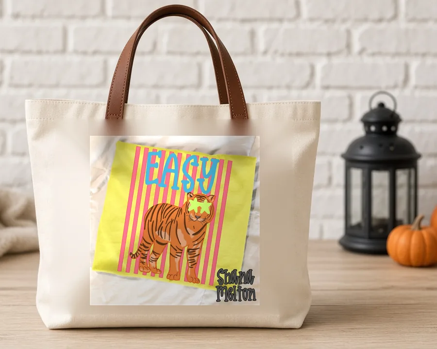 Easy Tiger PNG design on a canvas tote bag