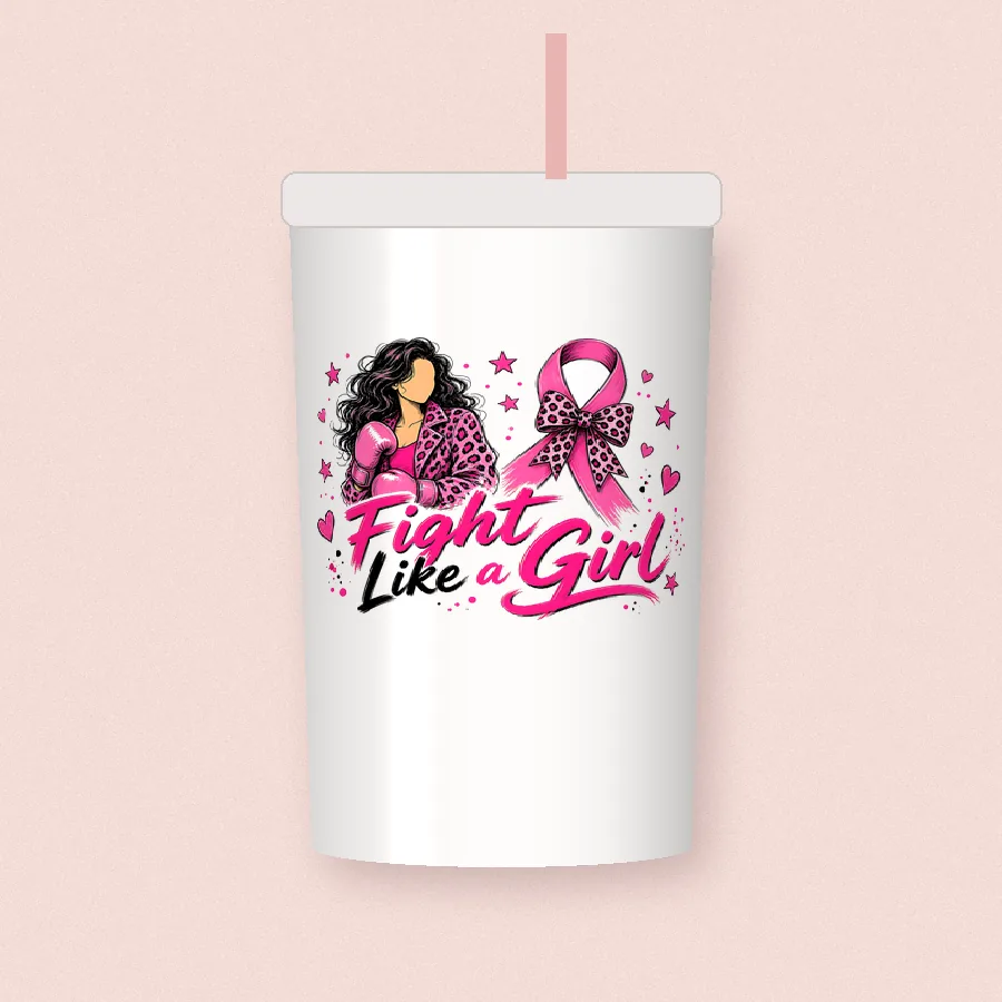 Fight Like a Girl Pink Ribbon sublimation design on a skinny tumbler