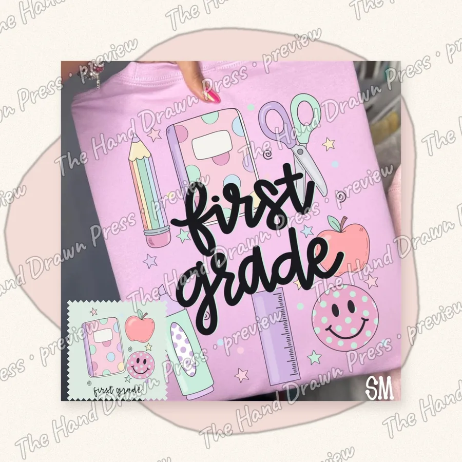 First Grade Teacher Doodles hand drawn PNG design